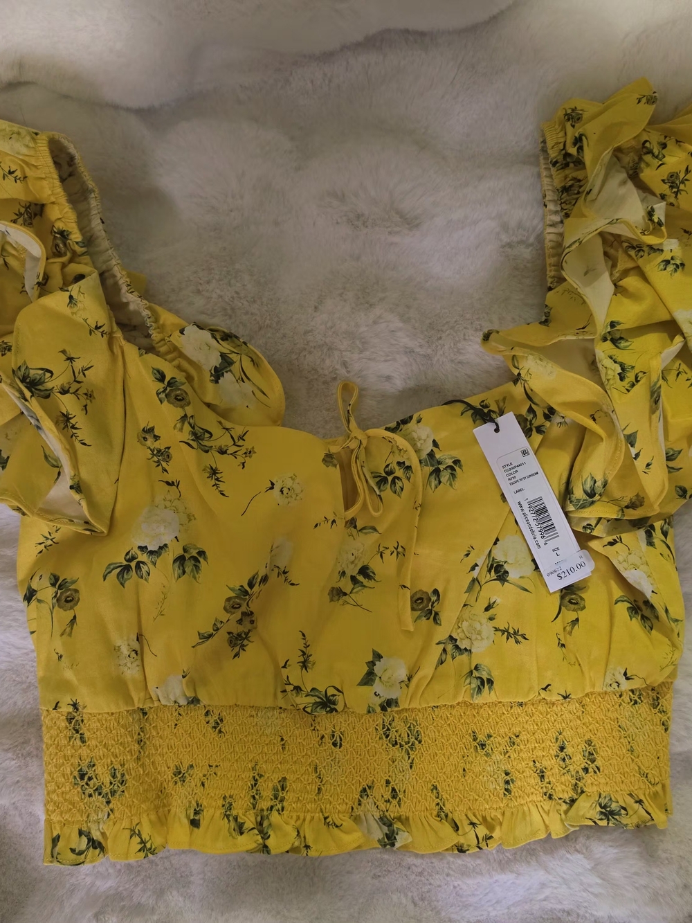 Alice + Olivia Yellow Floral Smocked Crop Top